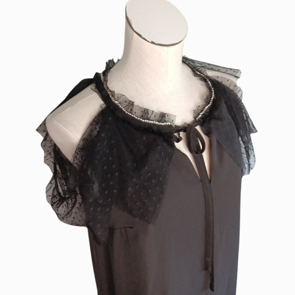 LIBBY EDELMAN • Small • adorable black cold shoulder dress lace rhinestones